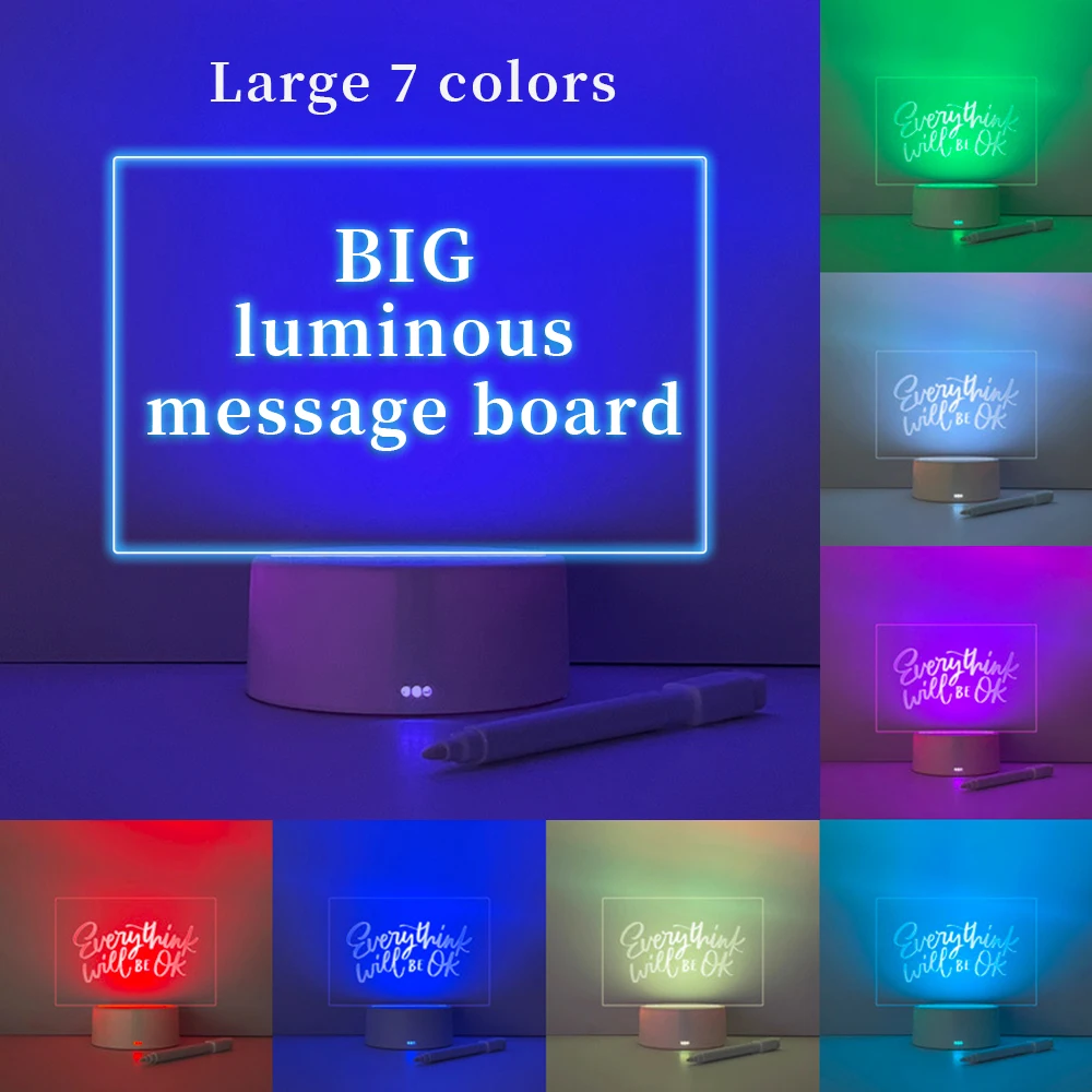 NEW Led Large Note Board 7color Creative Night Light Message Board Holiday Light With Pen Gift For Children Decoration NightLamp