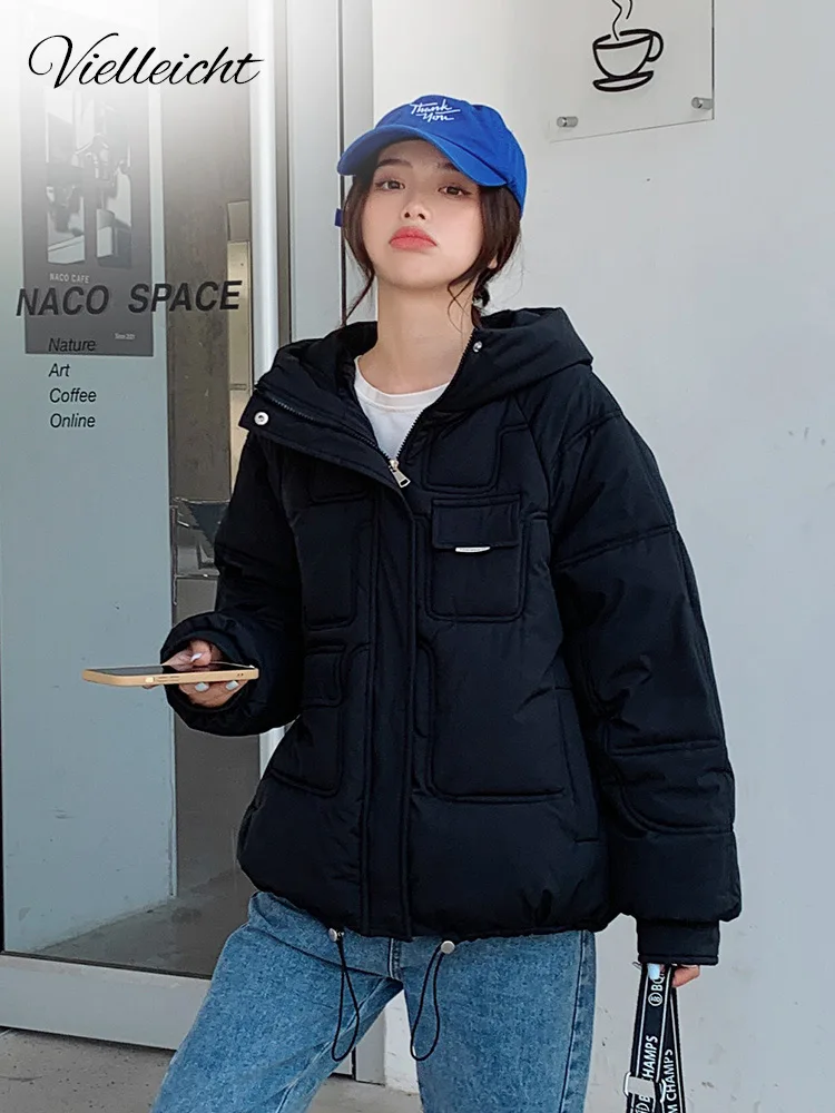 Vielleicht 2022 Cotton Padded Short Parkas New Hooded Down Winter Jacket Women 6 Colors Thick Warm Winter Coat Female Outerwear