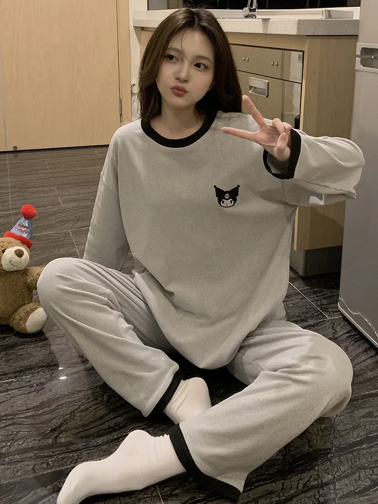 Spring and Autumn Winter Pajamas Women Dralon Warm Thin Velvet Long sleeve Cute Cartoon New Coral Fleece Home Wear Set