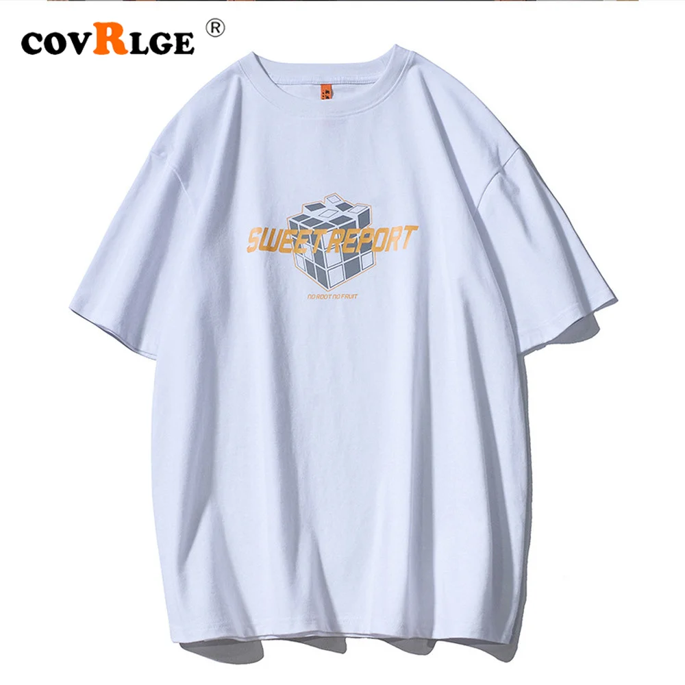

Covrlge Spring Summer Short-sleeved T-shirt Men Women Trend Reflective Printing Luminous Cotton O-Neck Loose Top Couples MTS736