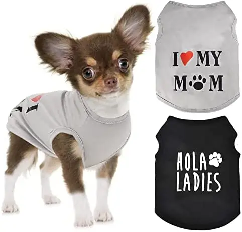 

2 Pcs Dog Tank Top Chihuahua Clothes Puppy Shirts for Small Dogs Boy I Love MOM Dog Shirt Vest Sleeveless Pet Outfits
