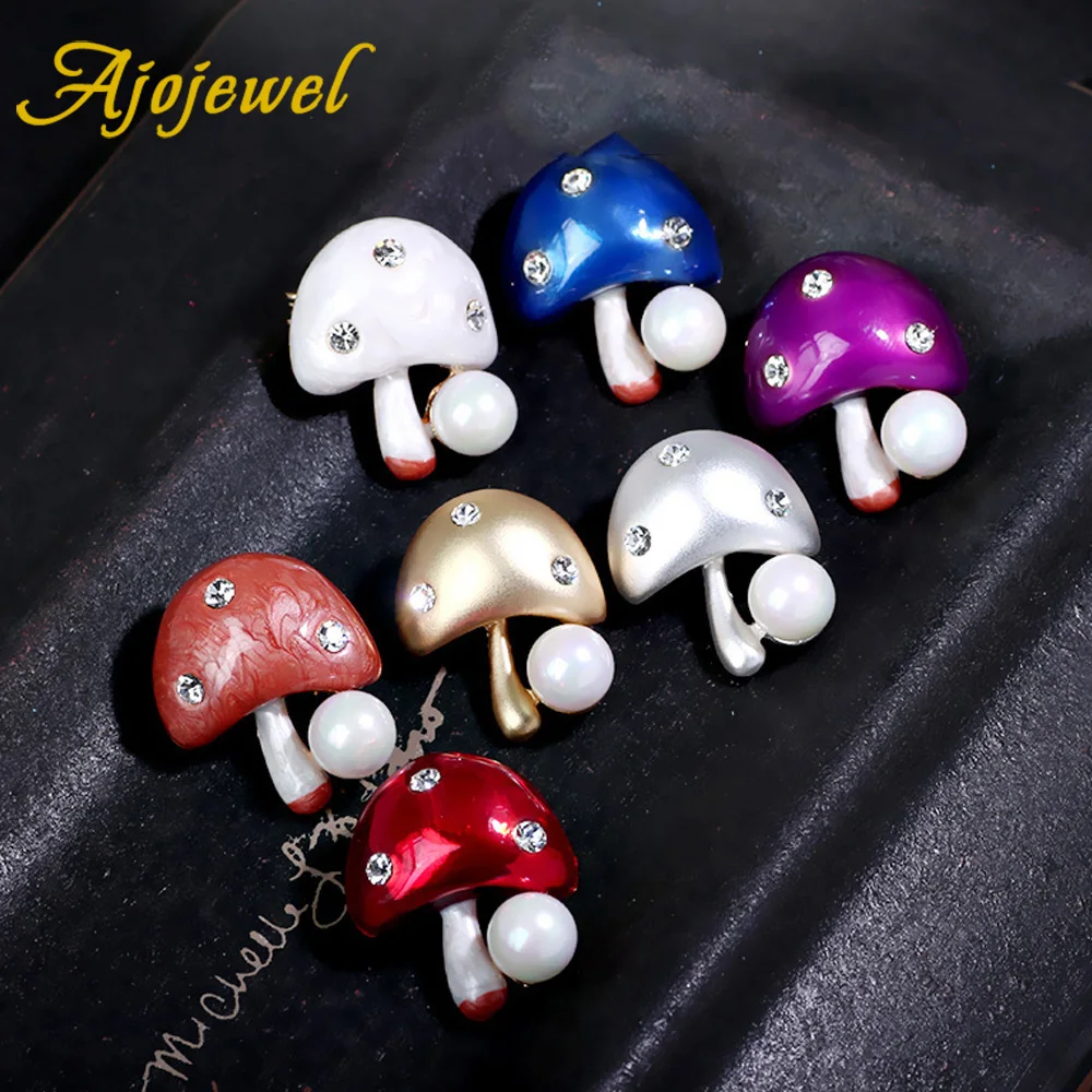 

Ajojewel Enamel Mushroom Jewelry Brooches With Freshwater Pearls Cute Brooch Pin Wholesale Gifts For Wedding Guests