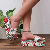 fashion colorful flower platform slippers for women summer wedges sandals ladies casual womens slippers plus size 42 sandals