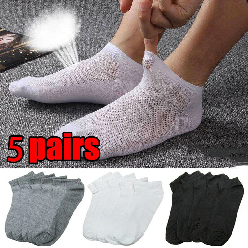 

1/5 Pairs Men Cotton Socks Summer Breathable Invisible Boat Socks Nonslip Loafer Ankle Low Cut Short Sock Male Sox for Shoes