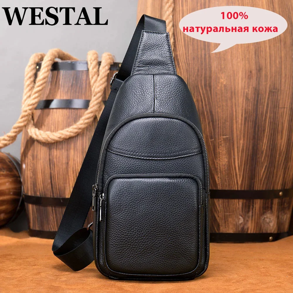 

Men's Chest Bag 100% Cowhide Genuine Leather Sling Bag Casual Traveling Chest Pack Black Men's Messenger Shoulder Bags