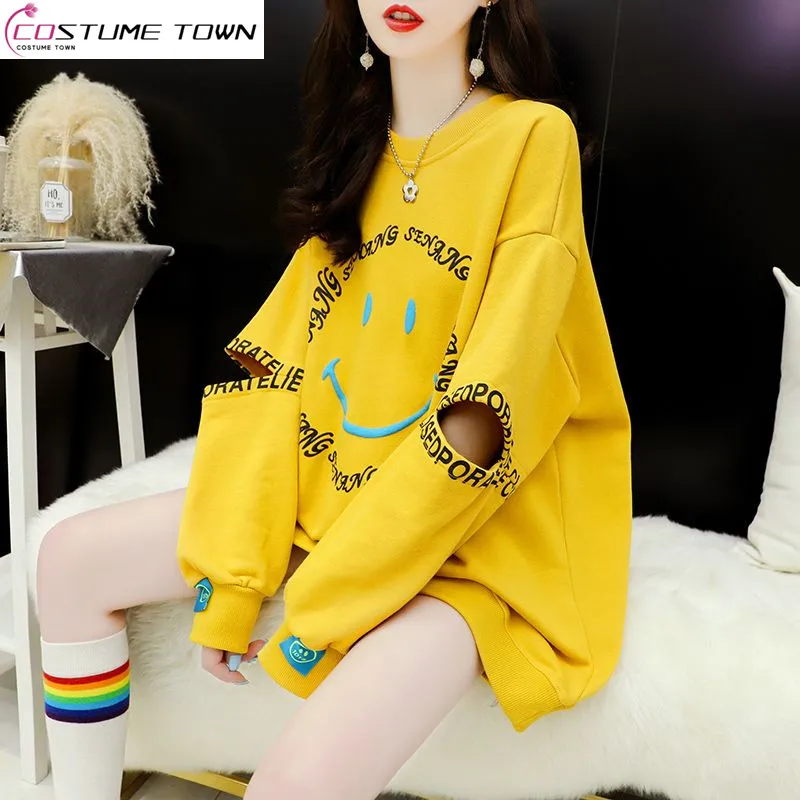 Spring and Autumn 2023 New Korean Version Slouchy Style Top Printed Hollowed-out Long-sleeved Loose Aging Elegant Women's Top