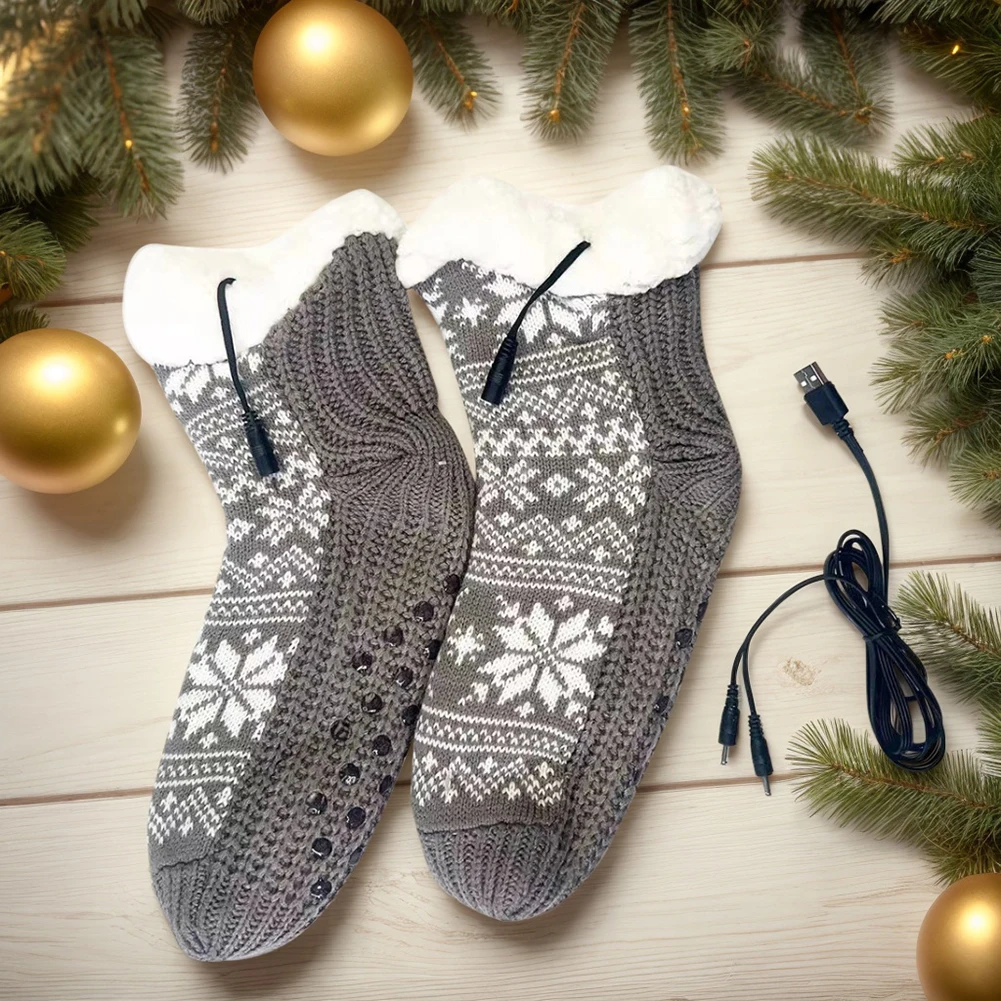 Мягкие вязаные носки с USB-подогревом нескользящие пушистые тапочки уютные