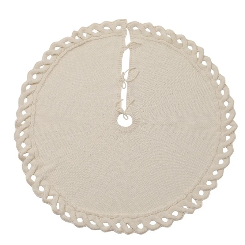 

48 Inches Christmas Tree Skirt Knit Knitted Thick Rustic Xmas Holiday Decoration Ivory White