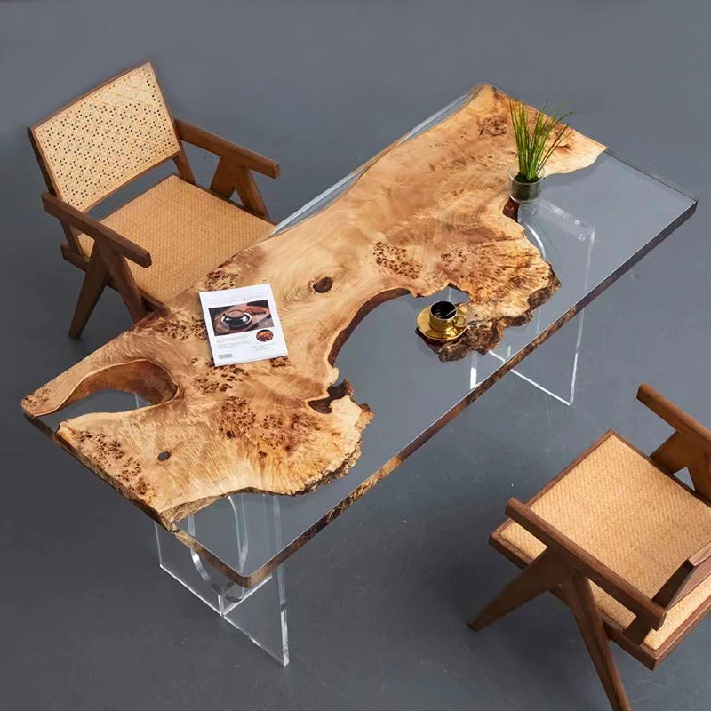 

Epoxy resin river table board, solid wood, black walnut, raw waves, dining tea whole furniture Outdoor Hotel Modern dining