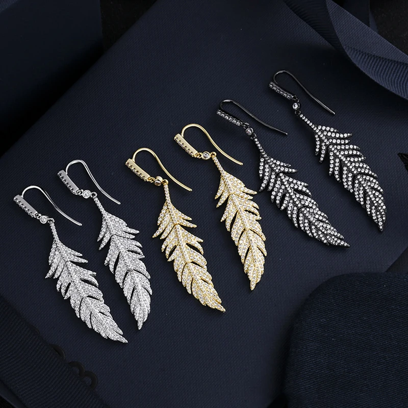 

Amoo Dream Catcher Feather Leaf Shape Inlaid With Gems Ear Hook S925 Sterling Silver Earrings Women Luxury Charm Shiny Jewelry