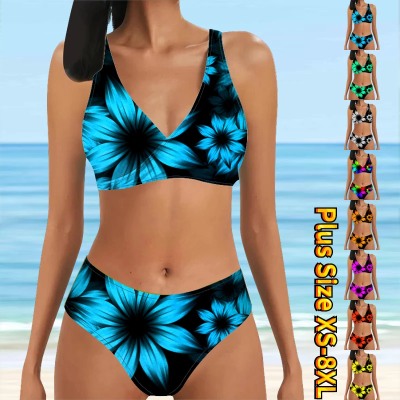 

2023 бикини с высокой талией, летние женские сексуальные бикини, купальник, Женский комплект, купальник, комплект из двух предметов, купальник с цветочным принтом, купальный костюм