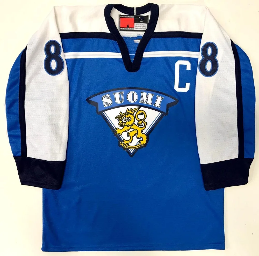 

Finland Suomi #4 KIMMO TIMONEN 8 TEEMU SELANNE 27 Teppo Numminen Hockey Jerseys Embroidery Stitched any number and Name