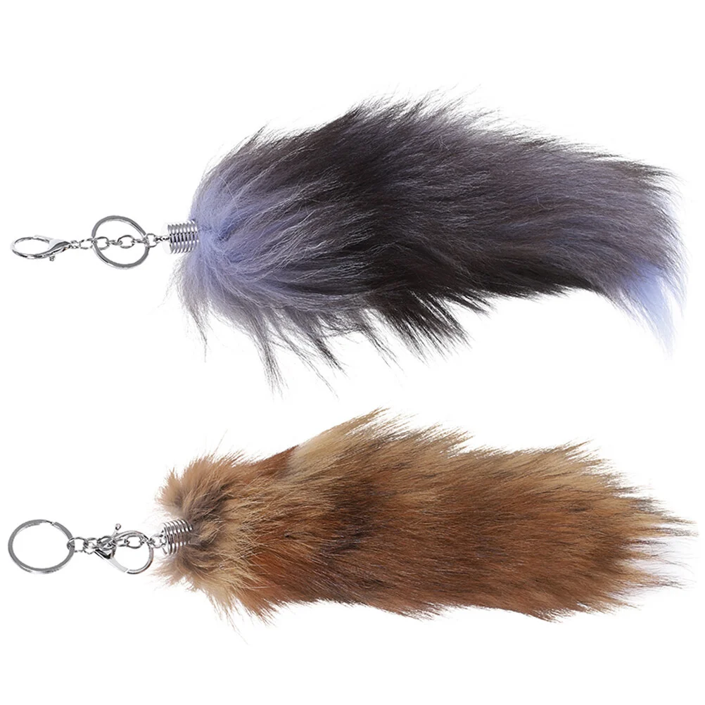

2pcs Furry Tail Keychain Key Ring Purse Charm Backpack Ladies Hand Bag Girls