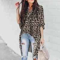 ladies v neck casual t shirts women flare sleeve irregular leopard print tops 2022 simple stylish loose female tees streetwear