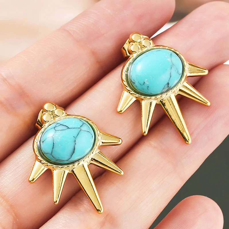 

Stainless Steel Blue Zircon Inlay Stud Earrings for Women Girls Trendy Irregular Earrings Natural Stone Inlay Party Jewelry Gift