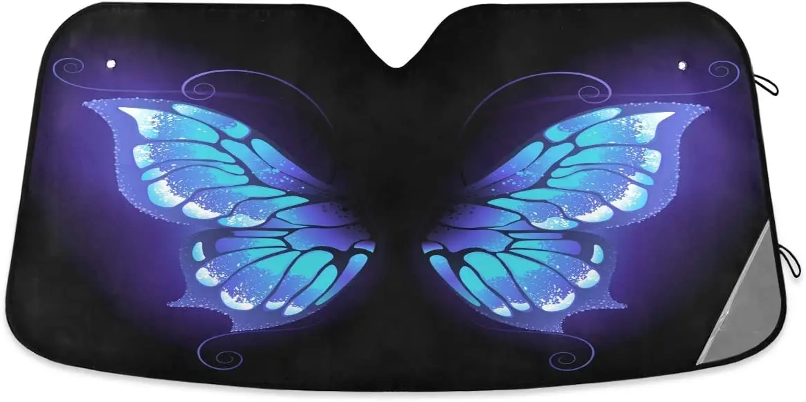 

ALAZA Glowing Purple Butterfly Wing Car Windshield Sun Shade Blocks UV Rays Sun Visor Protector Foldable Sun Shield