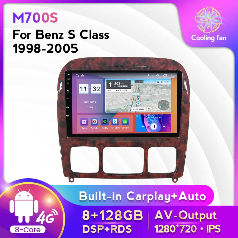 

Car Multimedia Player For Mercedes Benz S Class W220 S280 S320 S350 S400 S430 S500 S600 1998 - 2005 6+128G IPS Carplay Auto 4G