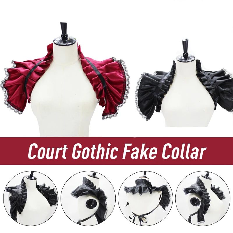 

Renaissance Satin Neck Ruff Ruffled Collar Gothic Fake Collar Pleated Sleeve Shawl Stage Costumes Cosplay Victorian Neck Ruff