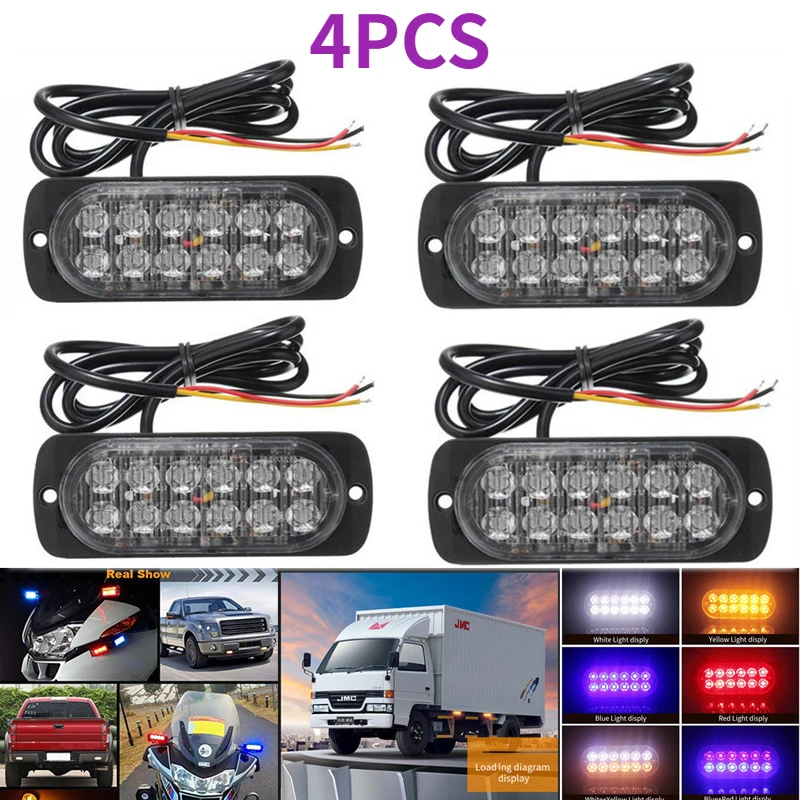 

4PC 12LED High Light Truck Side Warning Light Emergency Light Amber Constant Warning Super Bright Side Warning Lamp Assembly 12V