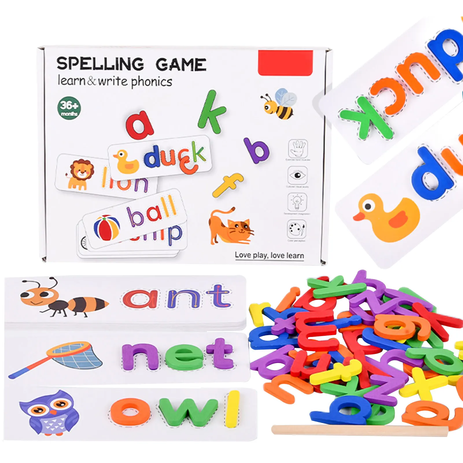 

Игра для правописания слов, обучающие игрушки для малышей, посмотреть и заклинание, игра с буквами, игрушка для детей, двусторонние карточки...