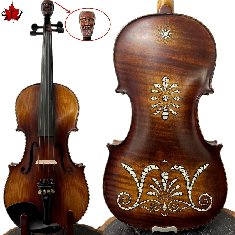 

Strad style Song Maestro 4/4 violin Inlay nice shell back and carving man head ,clear and melodious sound #12267