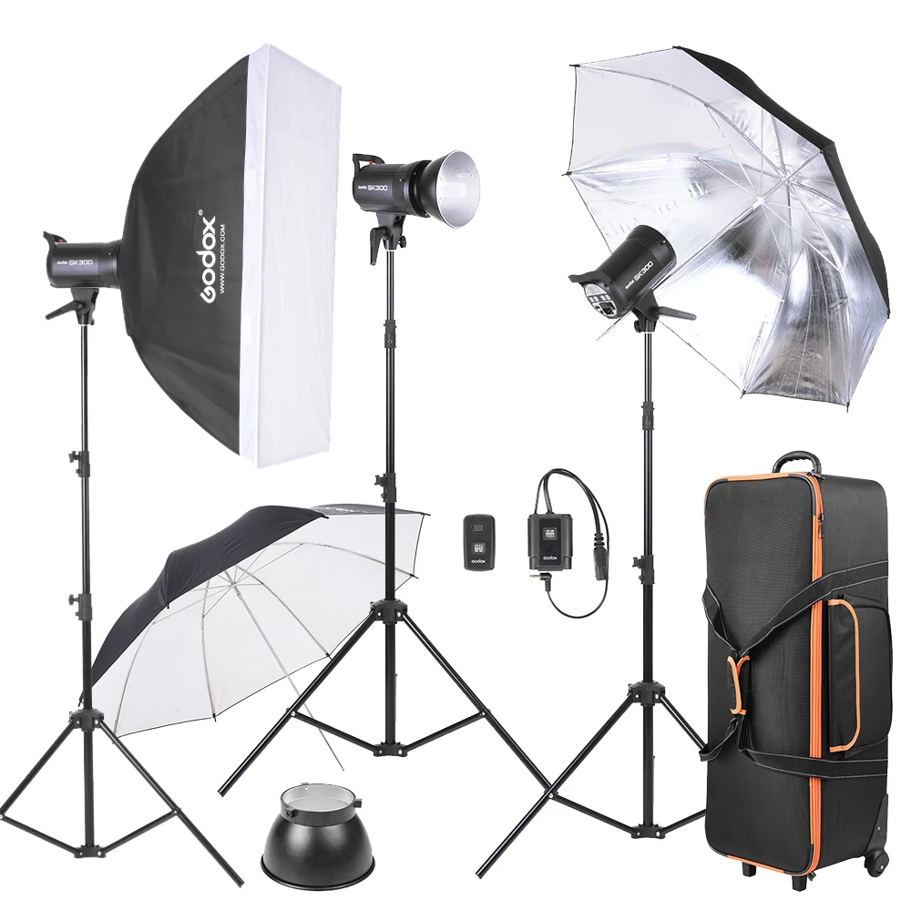 

Godox 900W SK300II 3 x 300Ws 2.4G Bowens Mount Strobe Flash Kits for Photography Lighting Portrait Photography Kits