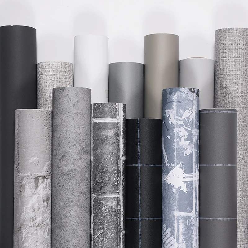 

Wokhome New Cement Gray Linen Pattern Self-adhesive Waterproof Wallpaper Solid Color Bedroom Wall Stickers Furniture Home Decor