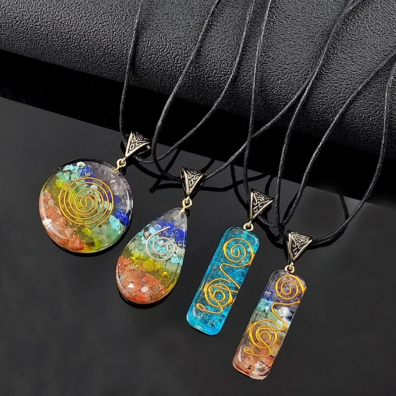 

Natural 7 Chakra Orgone Energy Balance Healing Pendant Necklace for Women Chakra Stones Necklaces for EMF Protection