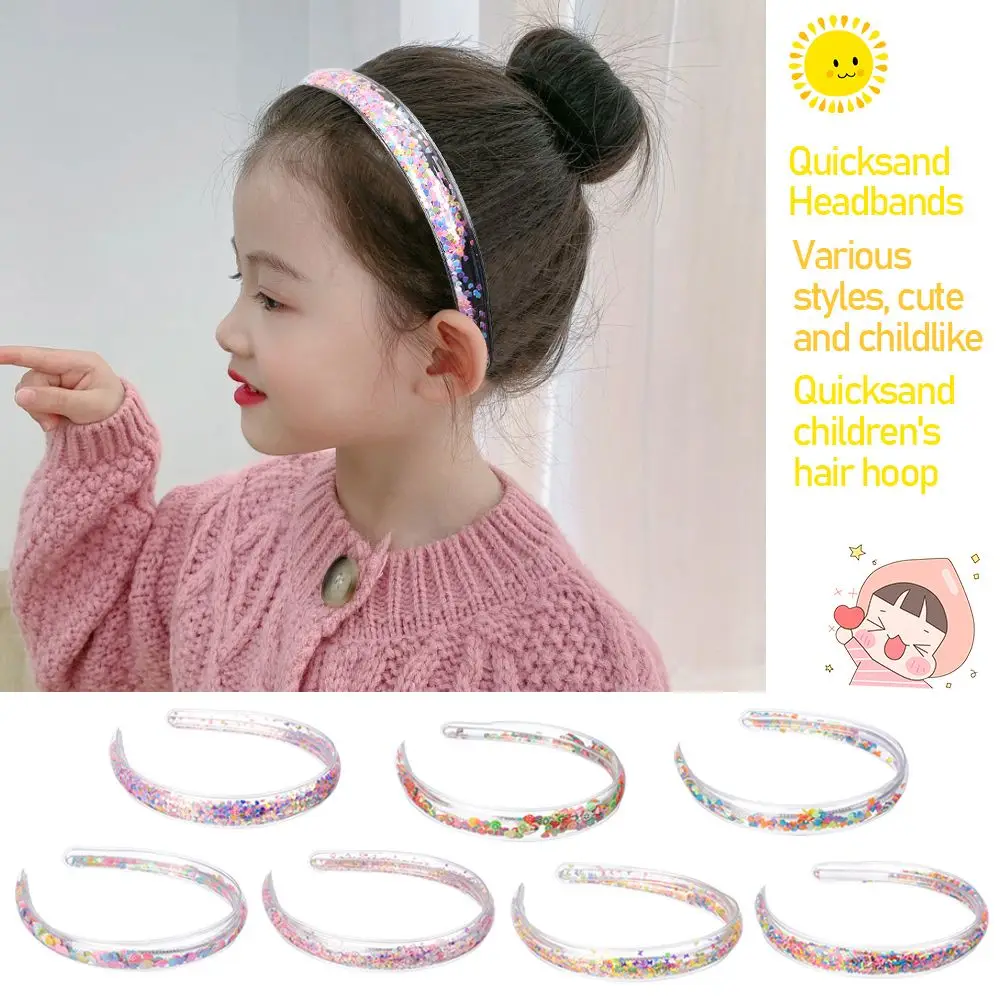 

Модные прозрачные детские блестящие повязки для волос с зубцами, аксессуары для волос, повязки на голову с зыбучим песком, ободок для волос