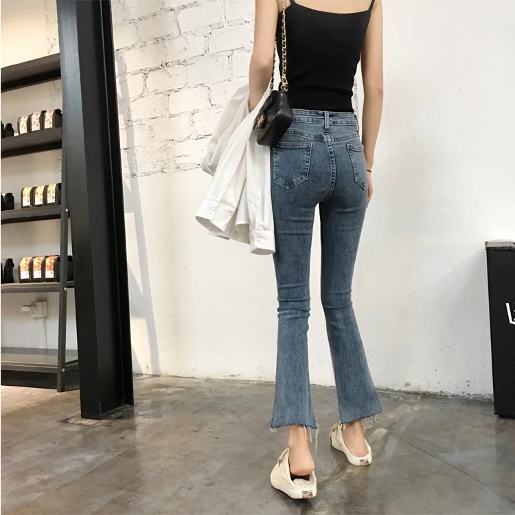 

N2338 новые модные Универсальные узкие джинсы с высокой талией и разрезом