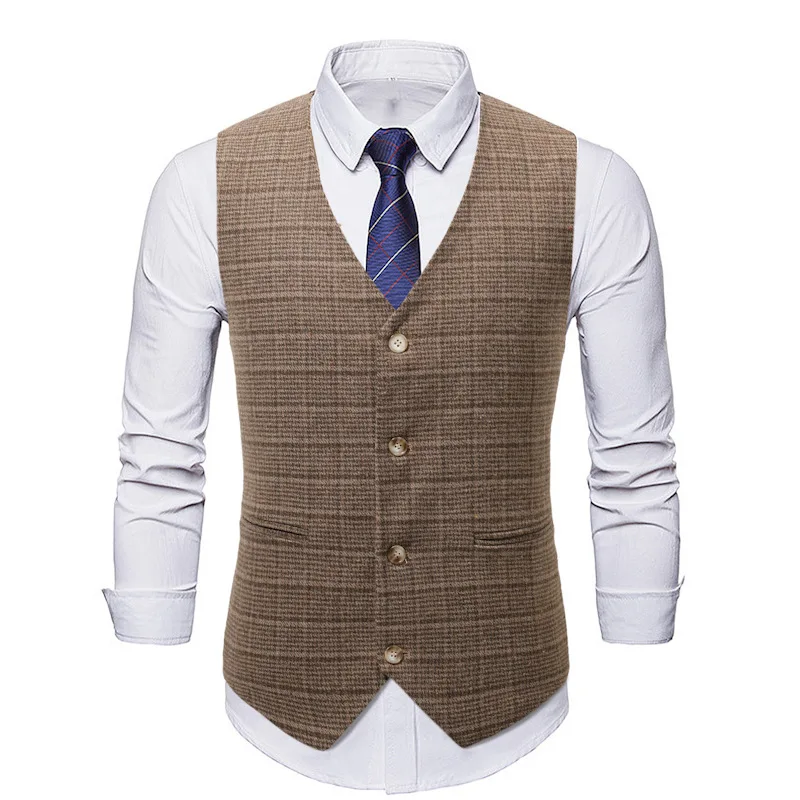 

Mens British Herringbone Tweed Vest Formal Wool Blend Waistcoat Men Party Wedding Groom Prom Tuxedo Vests Male Gilet Homme XL