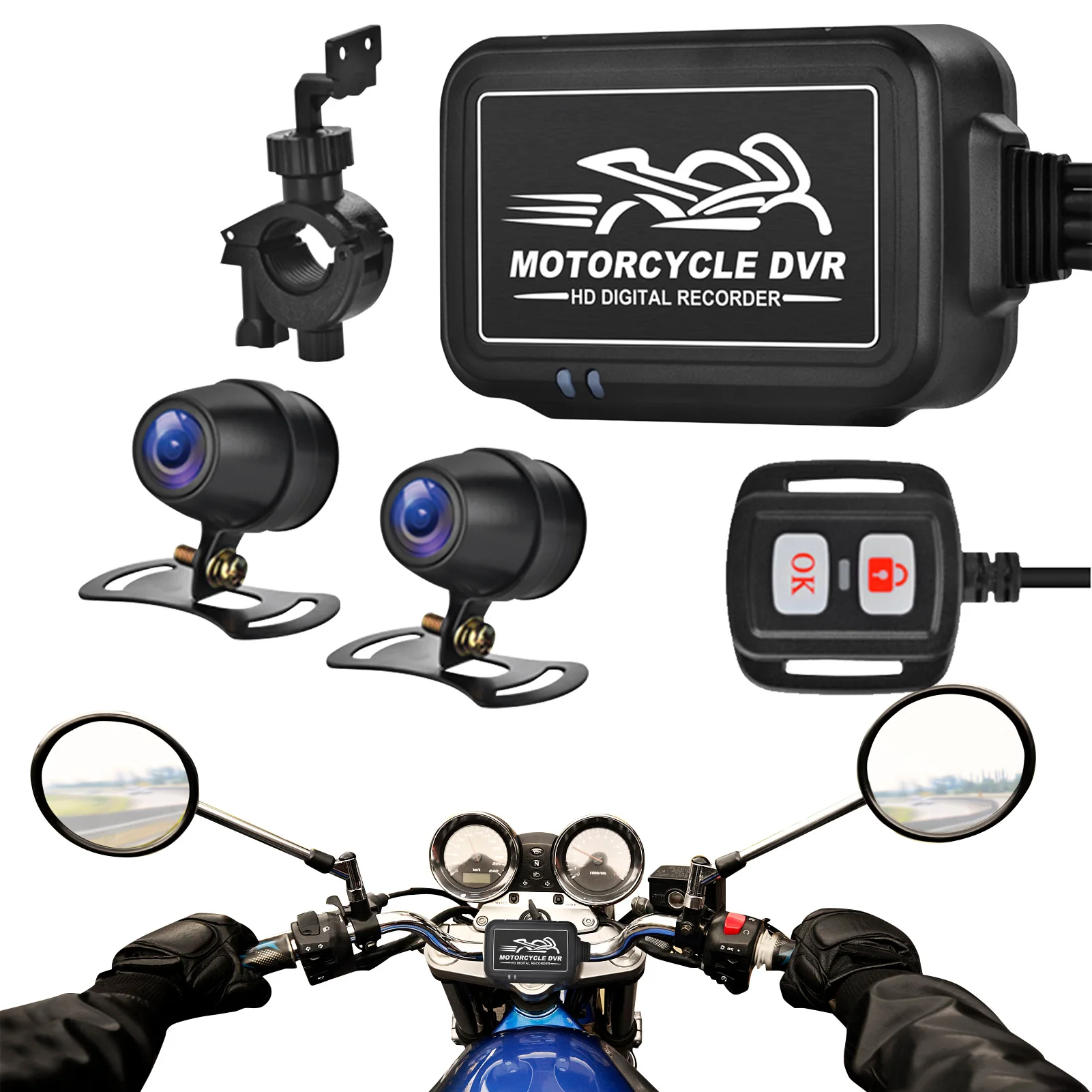 Motorcycle Camera Recorder Dual Cameras Dash Cam 150 Degree Wide Angle Dual Channel 1080P Full HD Motorcycle Driving Recorder