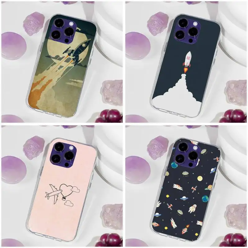 

Plane And Rocket Phone Case For Iphone 11 12 13 14 Pro Max 7 8 Plus X Xr Xs Max Se 2020 Mini Transparent Case