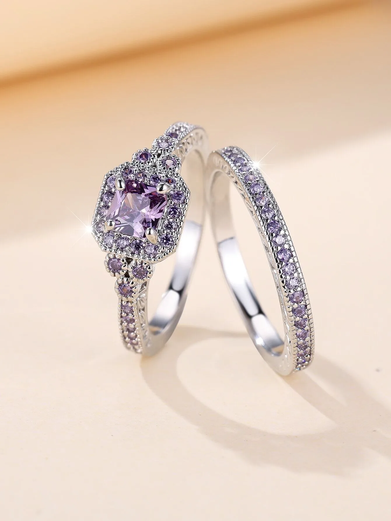 Модное кольцо фиолетового цвета с цирконом квадратное Сверкающее женское на