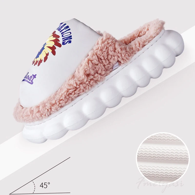 Winter Women's Indoor Slippers Eva Waterproof House Slippers for Female Platform Shoes With Fur Warm Non-slip Couples Slippers