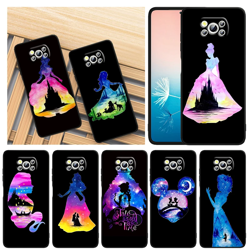 

Phone Case For Xiaomi Mi Poco X4 X3 NFC F4 F3 GT M4 M3 M2 X2 F2 Pro C3 C40 C3 5G Shell Disney Silhouette Princess Black Cover