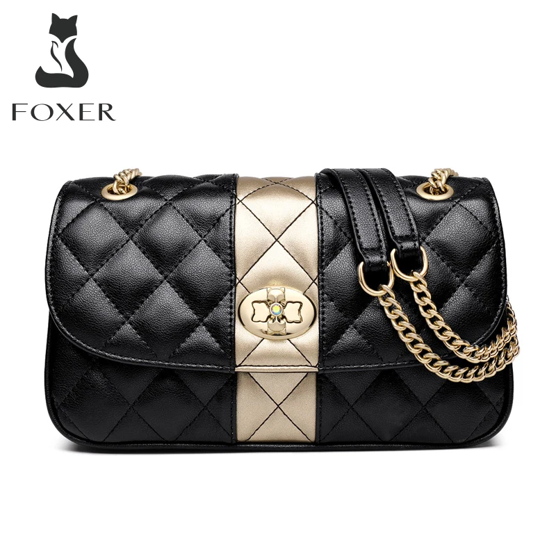 

FOXER Fashion Split Leather Crossbody Shoulder Bag Quilted Lady Diamond Lattice Handbag Girl Chic Luxury Armpit Purse for Women