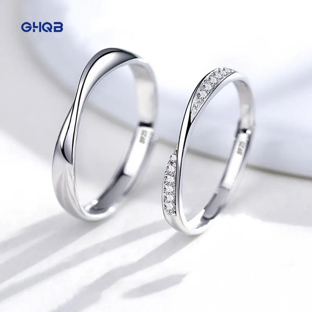 

New 925 Silver Plated Couples Ring Lozenge Micro-set Adjustable A Pair Lovers Rings Men Women Festival Birthday Gem Jewelry Gift