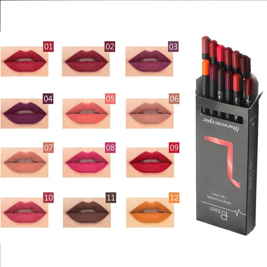 

6 12Pcs/Set Waterproof Pencil Lipstick Set Pen Matte Lip Liner Long Lasting Makeup Pens Easy to Wear Non-stick Cup карандаш для