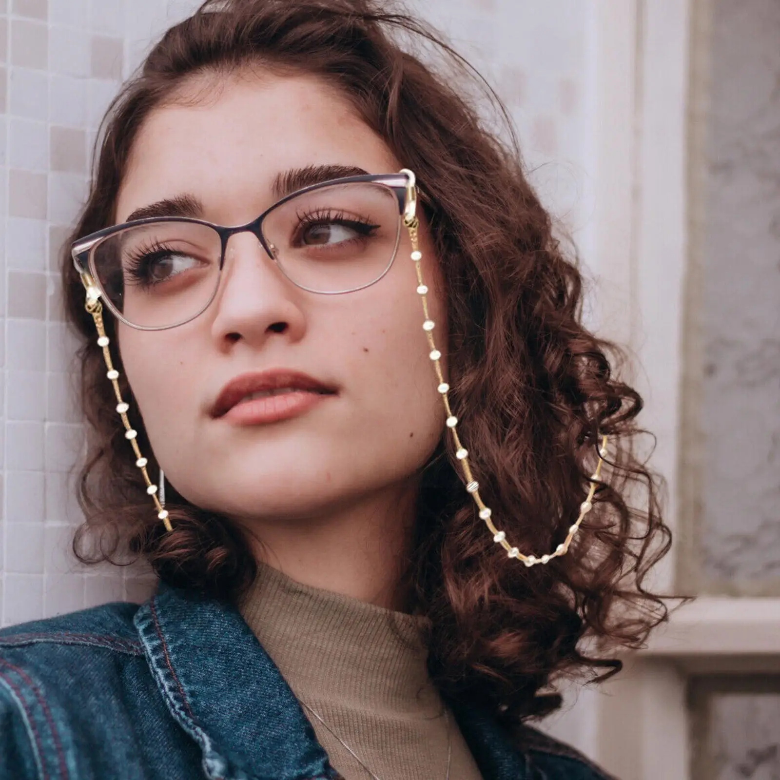 

Шнур для очков с жемчужными бусинами и ремешком на шею, шнур для очков для чтения E2M2