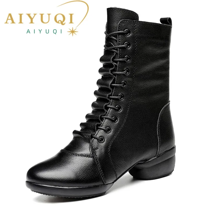 AIYUQI Women Dance Shoes Genuine Leather 2023 Spring High Top Women Yoga Shoes Thick Heel Square Dance Shoes Women