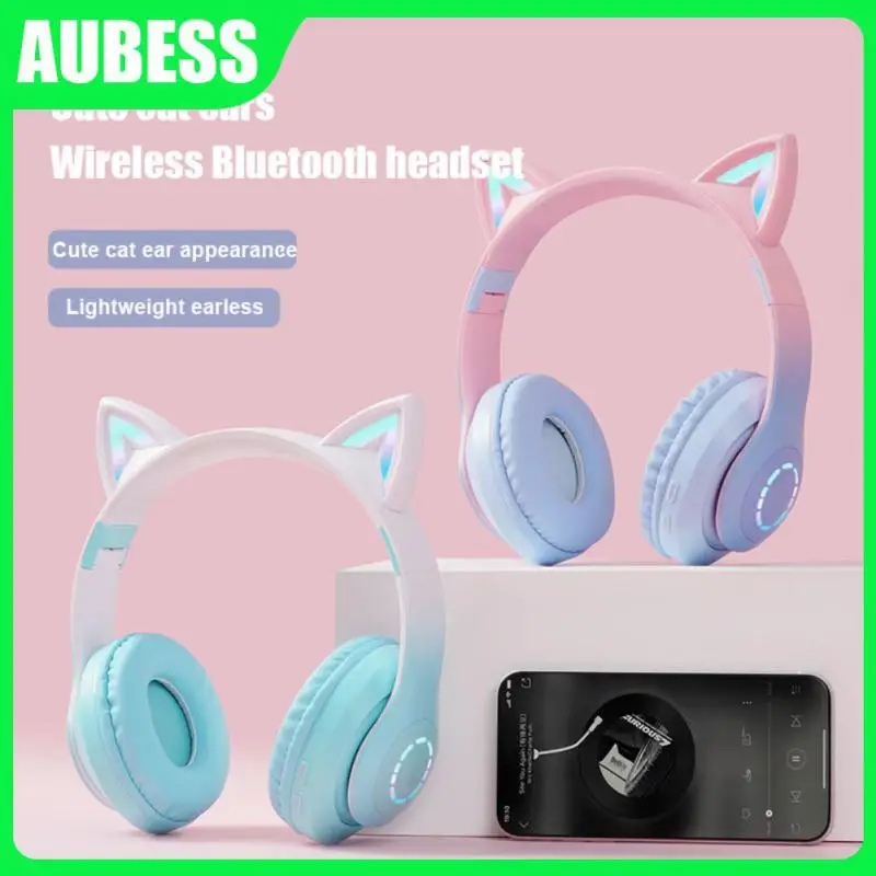 

Led Flash Light Music Earbuds Foldable Cat Ears Headset Tws Wired Earphone Stereo Phone Headsets With Mic Gaming