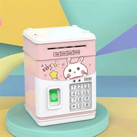 electronic piggy bank with codevoice recognitionfingerprint lock abs pink safe atm money deposit box for kid toy birthday gift