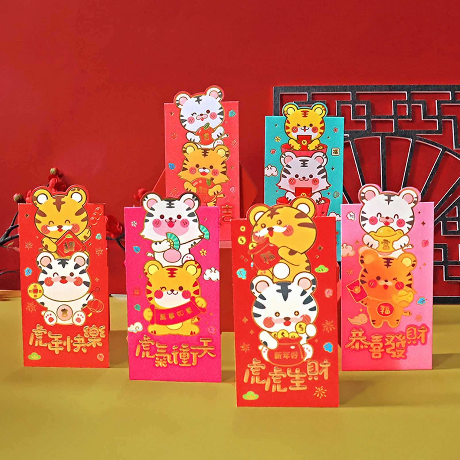 

6 шт., традиционные красные конверты Hongbao для китайского праздника Весны, красные пакеты Hongbao для подарочных пакетов 2022 года с китайским годо...
