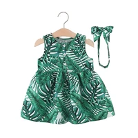 summer baby girls dresses allover tropical print dress with headband sleeveless cute princess dresses for girls 1 4 years old
