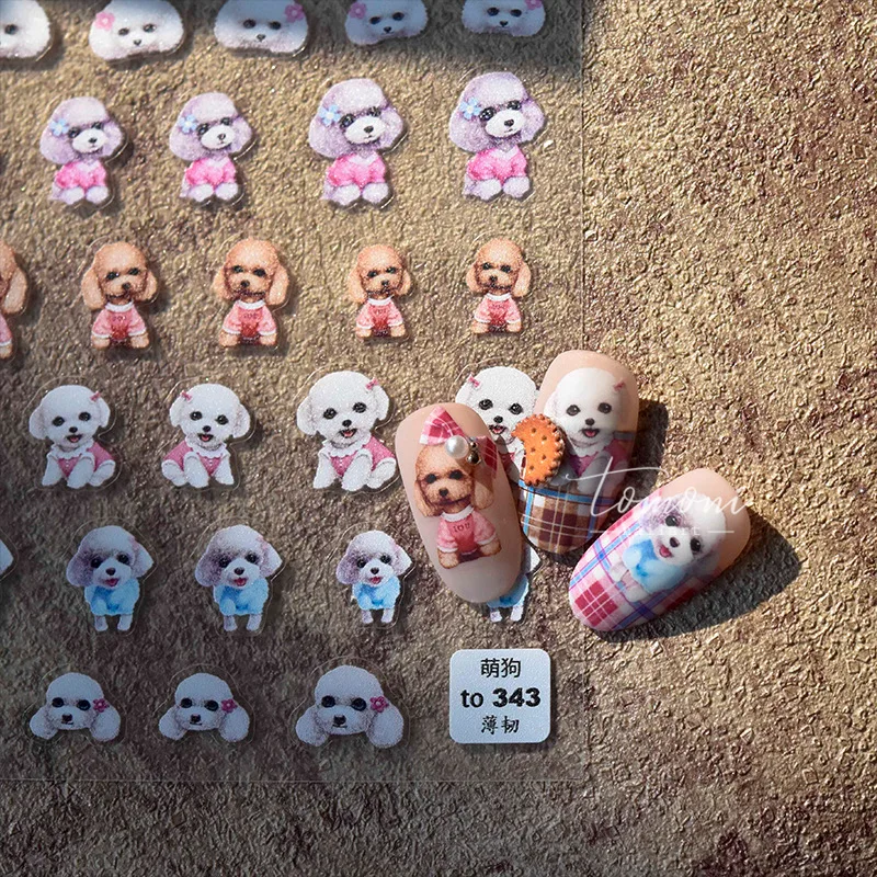 

New Cartoon 3D Engraved Nail Sticker Cute Dog Japanese Korean Style Nail Art Decals Manicure Tips Decoration Nail Decals