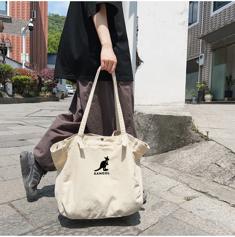 Kangol Women Travel Shopping Bag Large Capacity Canvas Shoulder Bag Lady Student Book Handbags Tote Bag Crossbody Bags