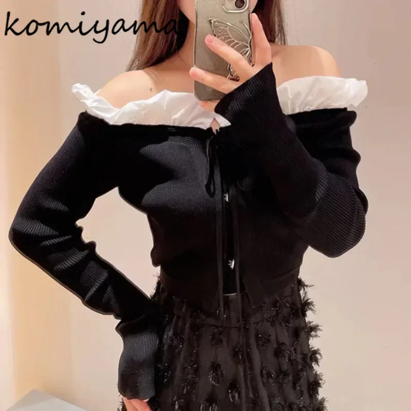 Женский кардиган с оборками трикотажный открытыми плечами и длинным рукавом