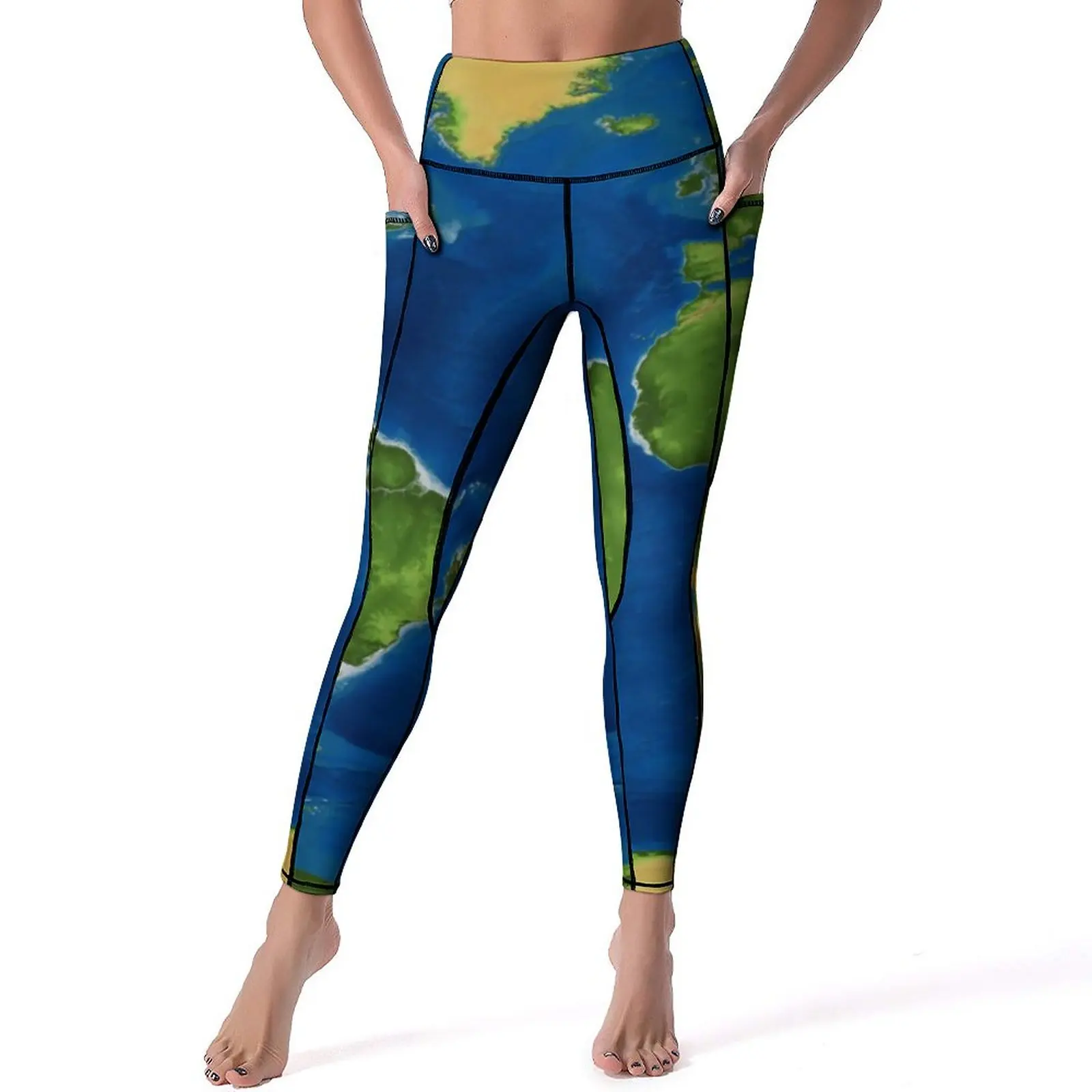 

Green Earth Map Yoga Pants Lady Map of The World Leggings Sexy Push Up Vintage Yoga Sports Tights Elastic Design Fitness Leggins