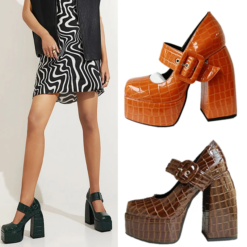 

Stone Pattern Ladies High Heel Shoes Round Toe Chunky High Heel Shoes Fashion Party High Heels